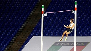 Sweden's Armand Duplantis in action to jump m. 6.15, the highest ever outdoor mark, during the men's pole vault competition at the Golden Gala