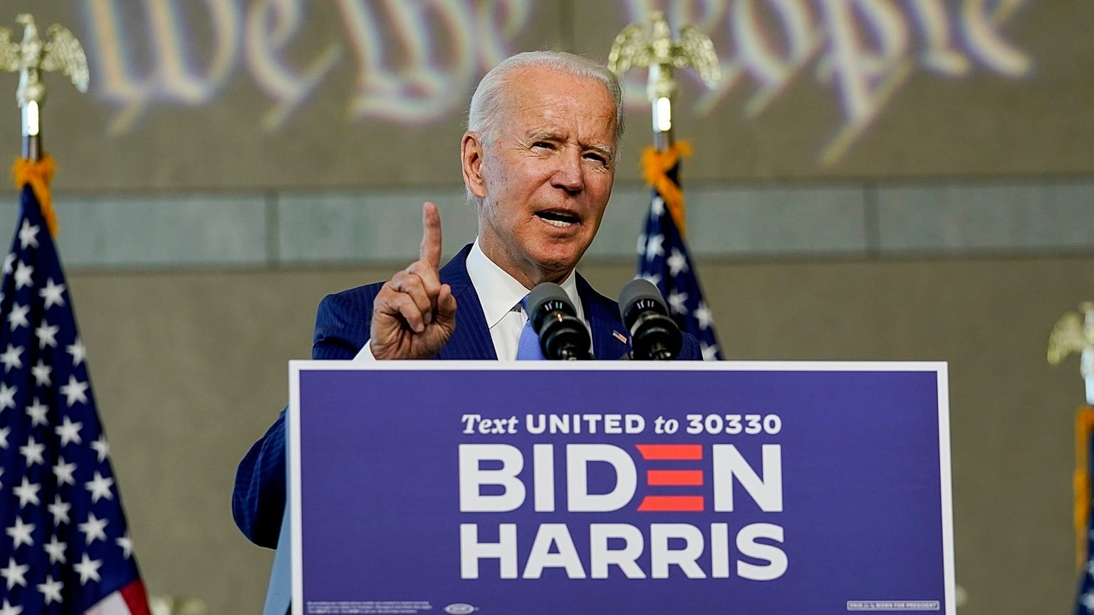 Democratic presidential candidate and former Vice President Joe Biden gestures while speaking in an address about the Supreme Court.