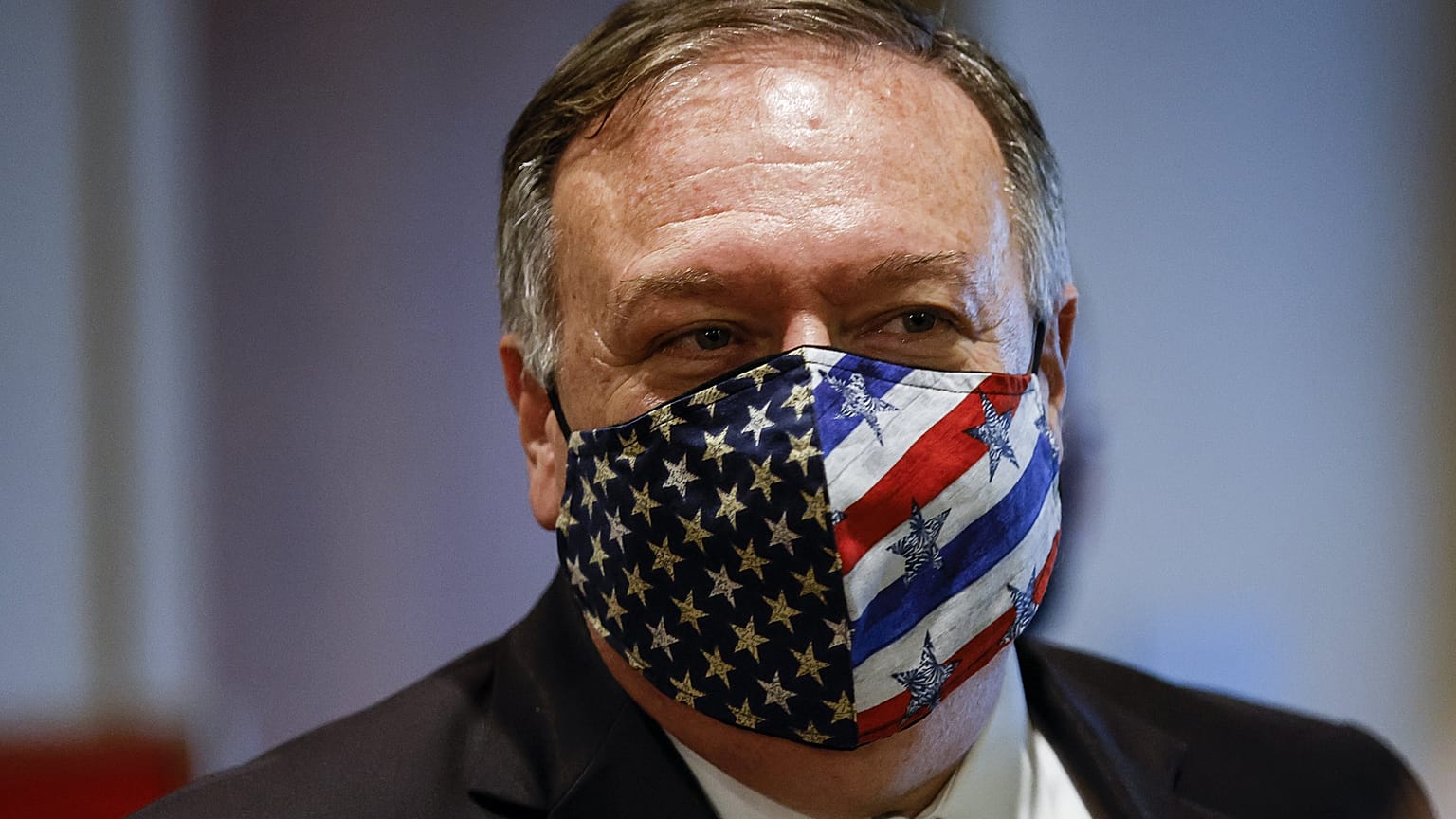 FILE - In this Aug. 20, 2020 file photo Secretary of State Mike Pompeo departs a meeting with members of the UNSC about Iran's alleged non-compliance with a nuclear deal.