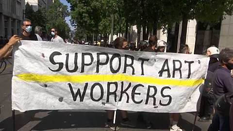 Künstler-Demo vor dem Arbeitsministerium in Athen