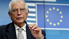 European Union foreign policy chief Josep Borrell after a meeting of EU foreign affairs ministers at the European Council building in Brussels, Sept. 21, 2020.