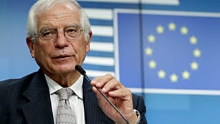 European Union foreign policy chief Josep Borrell after a meeting of EU foreign affairs ministers at the European Council building in Brussels, Sept. 21, 2020.