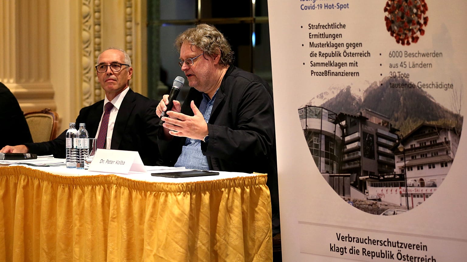 Attorney Alexander Klauser and chairman of the consumer protection association Peter Kolba, in Vienna, Austria, Wednesday, Sept. 23, 2020.