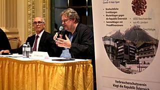Attorney Alexander Klauser and chairman of the consumer protection association Peter Kolba, in Vienna, Austria, Wednesday, Sept. 23, 2020.