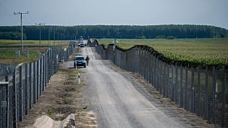 Katonák járőrőznek a határzár mellett a magyar-szerb határon 2020. július 16-án.