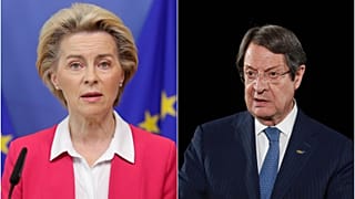 AB Komisyonu Başkanı Ursula Von der Leyen (solda), Güney Kıbrıs Rum Yönetimi Cumhurbaşkanı Nikos Anastasiadis 