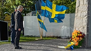 Sweden's King Carl VXI Gustaf pictured in 2014 at a memorial to the MS Estonia disaster. 501 Swedes were among those who drowned when the ship sank in 1994