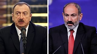 نیکول پاشینیان، نخست وزیر ارمنستان و الهام‌ علی‌اف، رئیس جمهوری آذربایجان