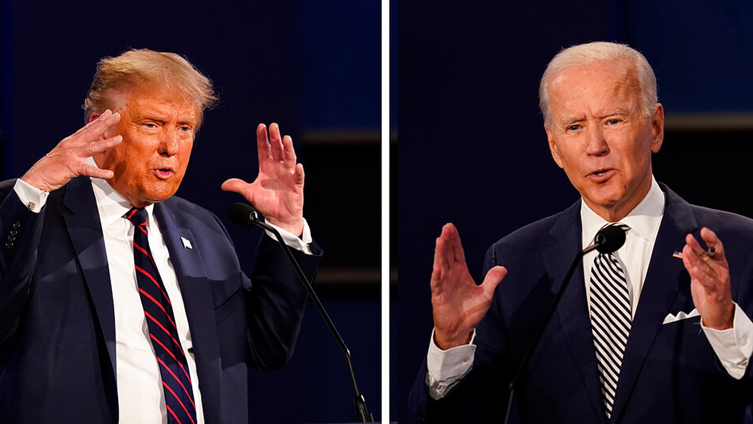 President Donald Trump and Democratic presidential candidate former-Vice President Joe Biden participate in the first presidential debate. Sept. 29, 2020. Cleveland, USA.