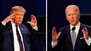 President Donald Trump and Democratic presidential candidate former-Vice President Joe Biden participate in the first presidential debate. Sept. 29, 2020. Cleveland, USA.