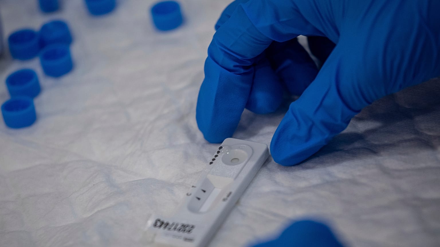Un test rapido condotto da un operatore sanitario a Madrid, 29 settembre 2020