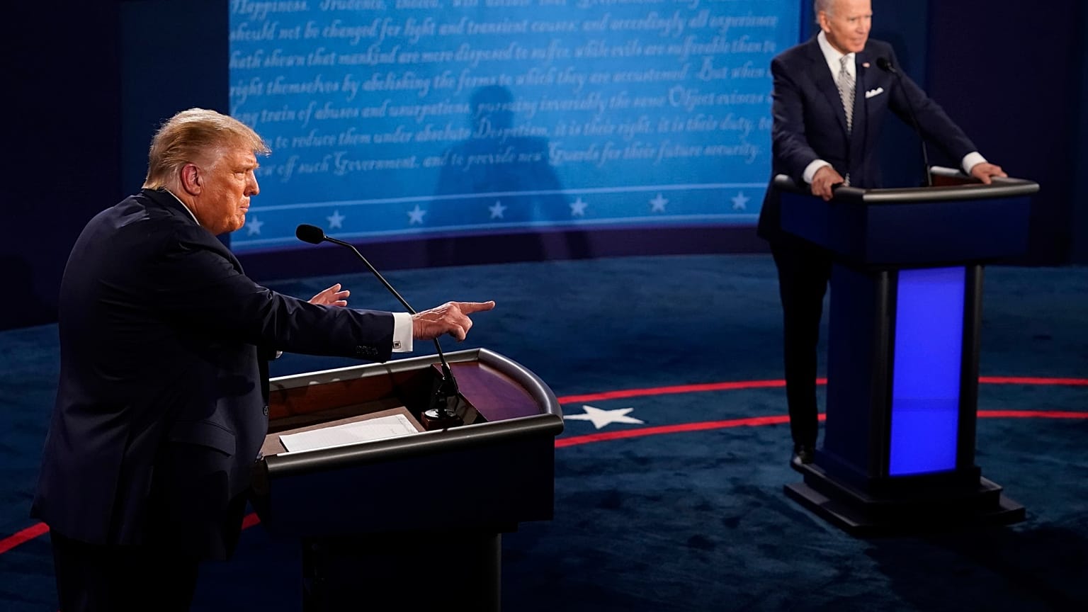 President Donald Trump (L) and Democratic presidential candidate former Vice President Joe Biden during the first presidential debate on Sept. 29, 2020