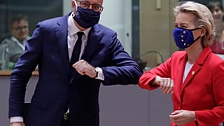 EU Council President Charles Michel (L) and EU Commission President Ursula von der Leyen during an EU Council summit on  Oct. 1, 2020.