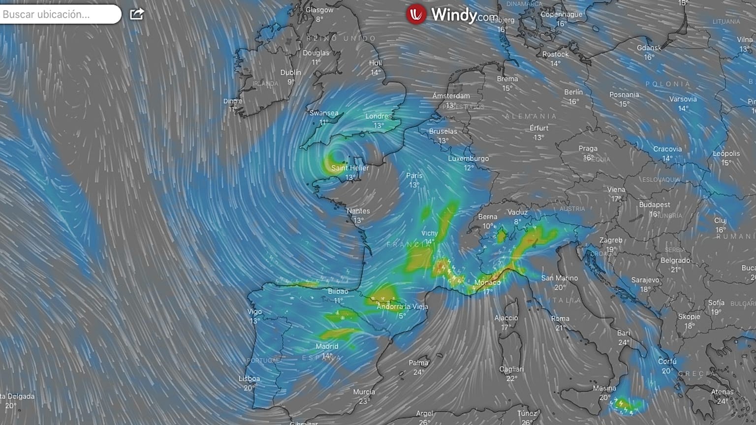 Previsión de viento y lluvia para el viernes por la mañana