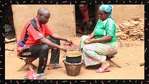 Faustin Ntiranyibagira and Leoncie Nduwimana sharing a meal at their place in Colline Kiremera, Burundi