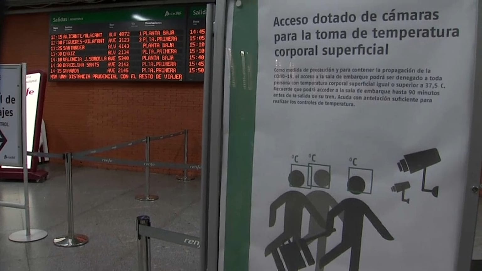 Hygienehinweis am Bahnhof in Madrid