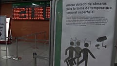 Hygienehinweis am Bahnhof in Madrid