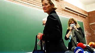 Delphine Boël bei einer Pressekonferenz in Brüssel