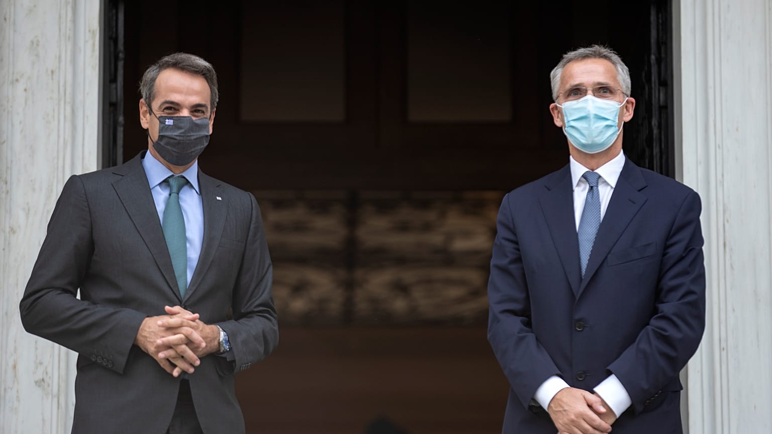 Greece's Prime Minister Kyriakos Mitsotakis and NATO Secretary General Jens Stoltenberg 