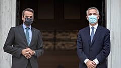 Greece's Prime Minister Kyriakos Mitsotakis and NATO Secretary General Jens Stoltenberg 