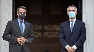 Greece's Prime Minister Kyriakos Mitsotakis and NATO Secretary General Jens Stoltenberg 
