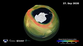 Agujero de ozono el 27 de septiembre de 2020