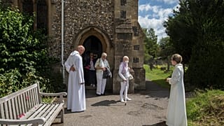 An Anglican service at St. Mary's Church, Northchurch in Berkhamsted, England, on Sunday, July 5, 2020. 