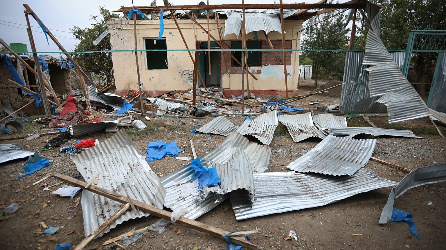 A house damaged by shelling during fighting over the region of Nagorno-Karabakh in Terter, Azerbaijan. Oct. 3, 2020.