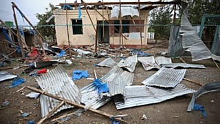 A house damaged by shelling during fighting over the region of Nagorno-Karabakh in Terter, Azerbaijan. Oct. 3, 2020.