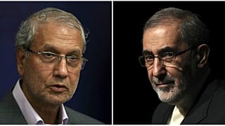 علی اکبر ولایتی، مشاور بینالملل رهبر ایران(راست) و علی ربیعی، سخنگوی دولت ایران(چپ)