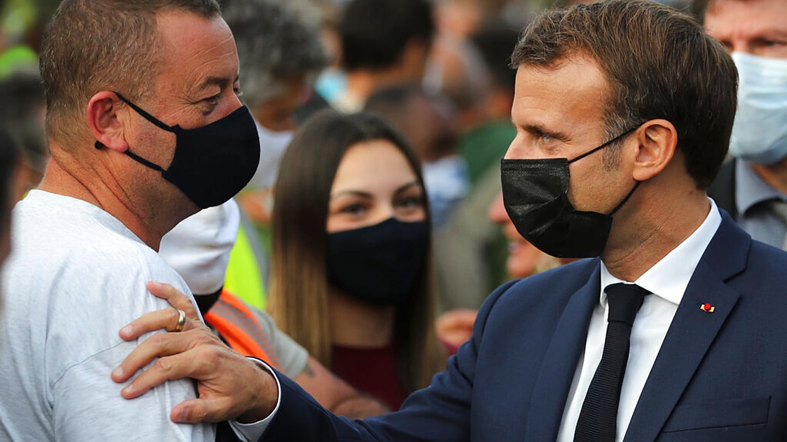 Emmanuel Macron auprès des sinistrés de Breil-sur-Roya, 7 octobre 2020