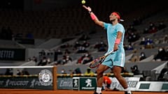 Spain's Rafael Nadal plays a shot against Italy's Jannik Sinner in the quarterfinal match of the French Open tennis tournament at the Roland Garros stadium in Paris.