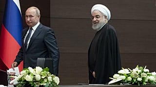 حسن روحانی، رئیس جمهوری ایران و ولادیمیر پوتین، رئیس جمهوری روسیه، آنکارا، ترکیه، ۲۰۱۹