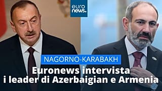 Ospiti di Euronews il presidente azero, Ilham Aliyev (a sinistra), e il primo ministro armeno, Nikol Pashinyan (a destra)