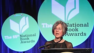 This file photo taken on November 19, 2014 shows US author Louise Gluck giving a speech at the 2014 National Book Awards in New York City.