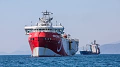 Turkey's research vessel, Oruc Reis, anchored off the coast of Antalya on the Mediterranean, Turkey.