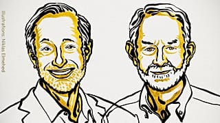 Retrato de los ganadores Paul R. Migrom (izda) y Robert B. Wilson (dcha)