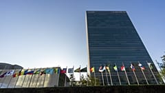 Member state flags fly outside the United Nations headquarters during the 75th session of the United Nations General Assembly, Wednesday, Sept. 23, 2020