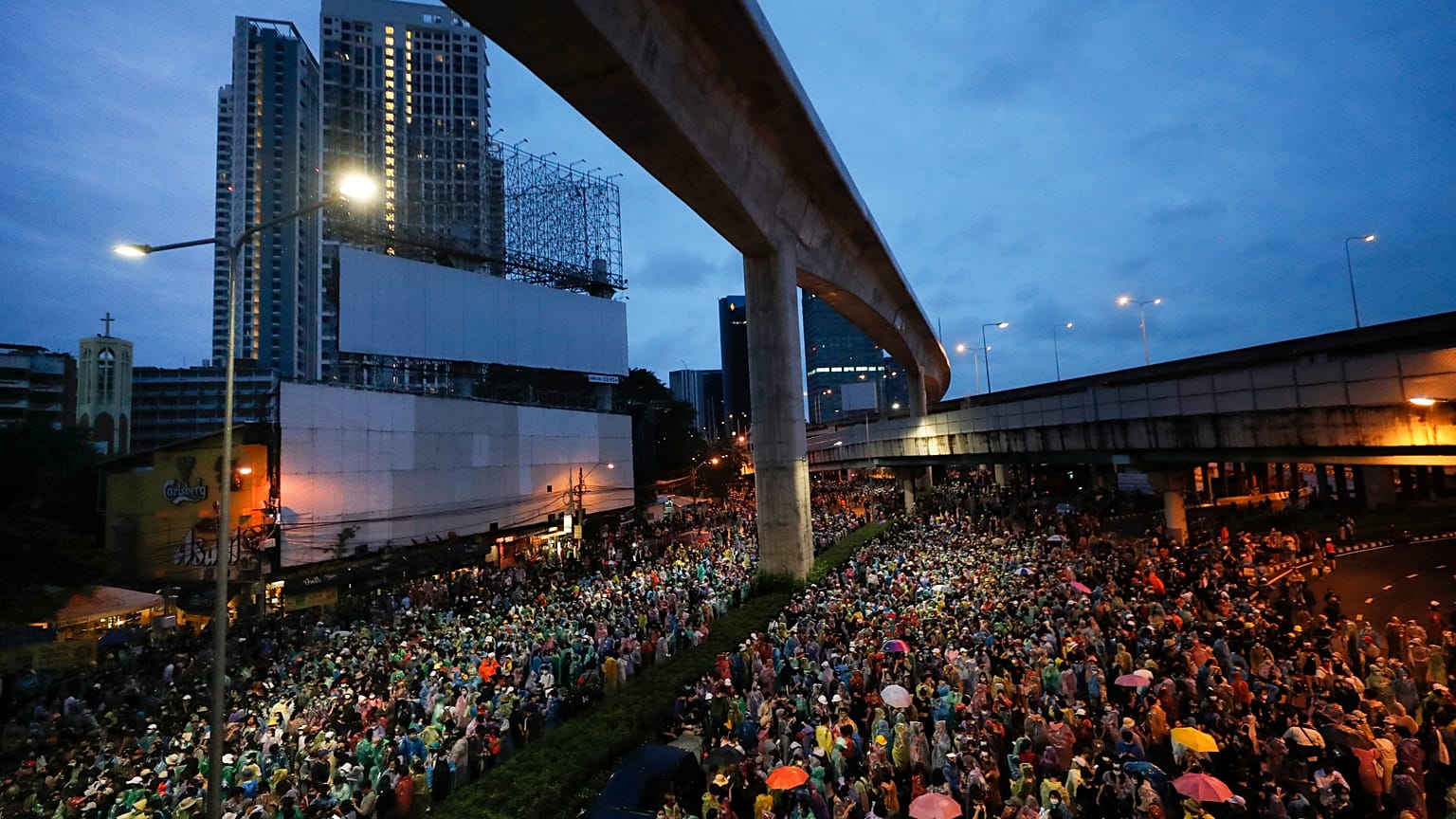 Pro-democracy protesters gather during a protest in Bangkok, Thailand, Saturday, Oct. 17, 2020.