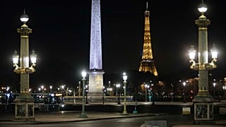 Concorde square is pictured empty during curfew in Paris. Oct. 17, 2020.