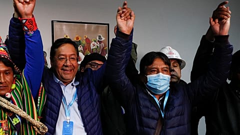 Arce y Choquehuanca, candidatos a la presidencia y a la vicepresidencia de Bolivia por el Movimiento al Socialismo (MAS)