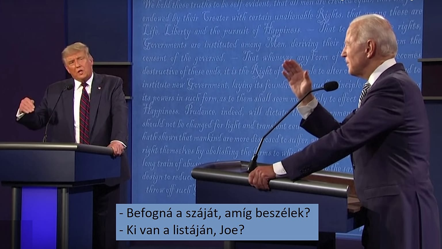 A közbeszólások egyike Donald Trump és Joe Biden előző vitáján