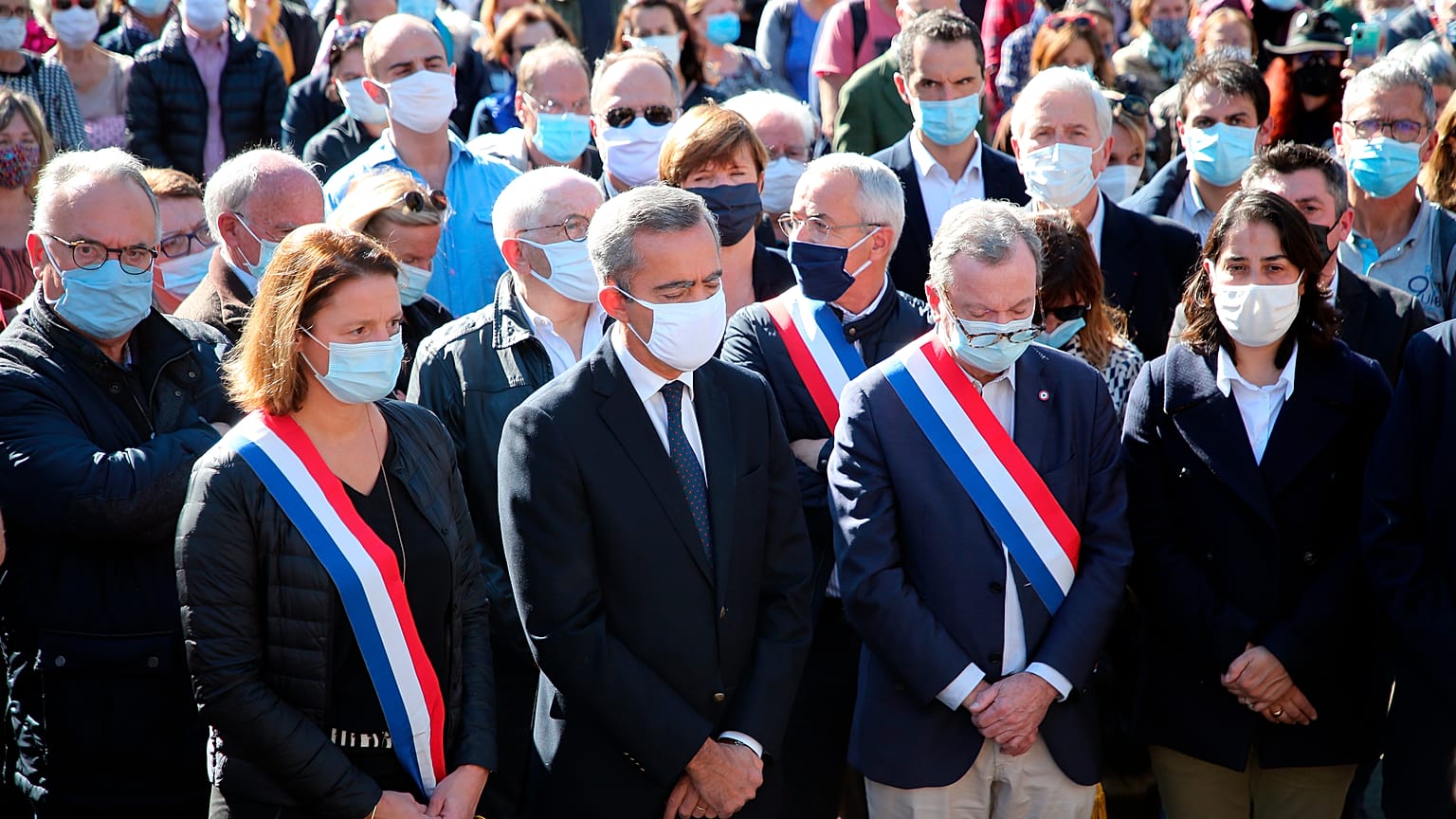 Demonstrations around France have called for support of freedom of speech and to pay tribute to French history teacher, Samuel Paty, who was beheaded near Paris on Friday.