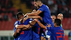 Πανηγυρικό στιγμιότυπο με τους παίκτες του Ολυμπιακού