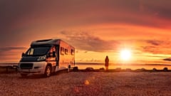 Enjoying the sunset from a mobile home on the beach