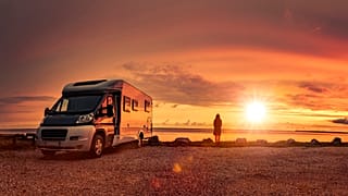 Enjoying the sunset from a mobile home on the beach