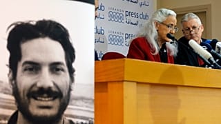 والدا أوستين تايس المفقود في سوريا منذ 2012 خلال مؤتمر صحفي في بيروت. 2018/12/04
