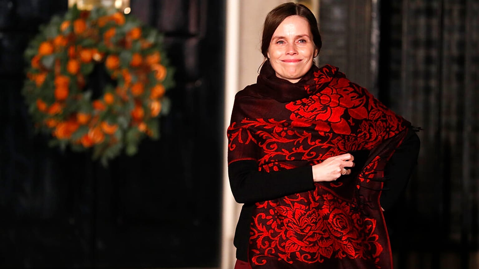 Iceland's Prime Minister Katrin Jakobsdottir leaves 10 Downing Street in London after attending a NATO reception hosted by British PM Boris Johnson in December 2019 