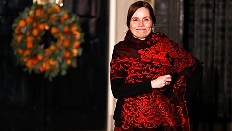 Iceland's Prime Minister Katrin Jakobsdottir leaves 10 Downing Street in London after attending a NATO reception hosted by British PM Boris Johnson in December 2019 