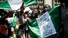 People demonstrating against police brutality on the streets of Lagos, Nigeria on Tuesday
